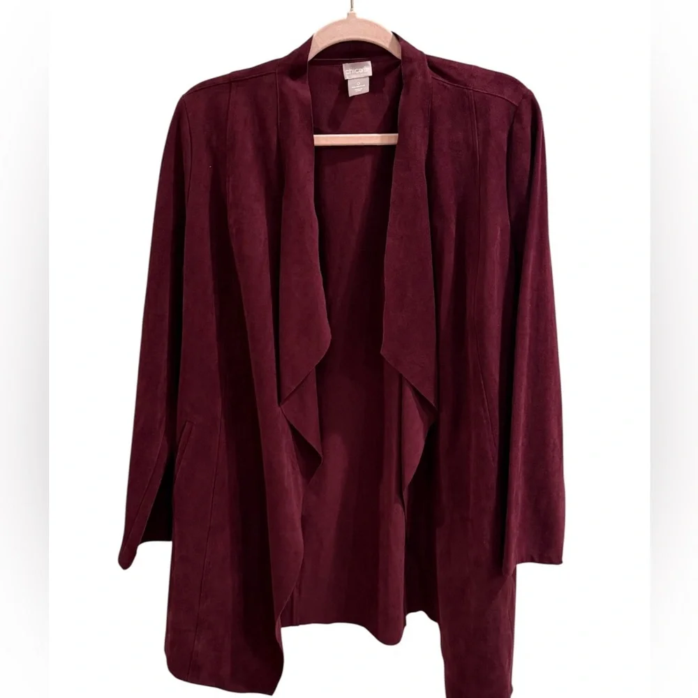 Chico's Faux Suede Open Front Burgundy Blazer/Jacket Size 0 - Picture 4 of 6